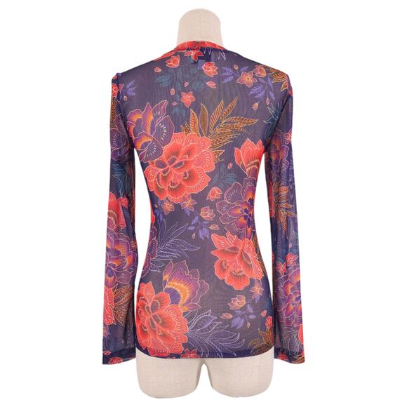 Jade by Johnny Was Natalie Long Sleeve Mesh Tee Sz Extra Small - Picture 3 of 8